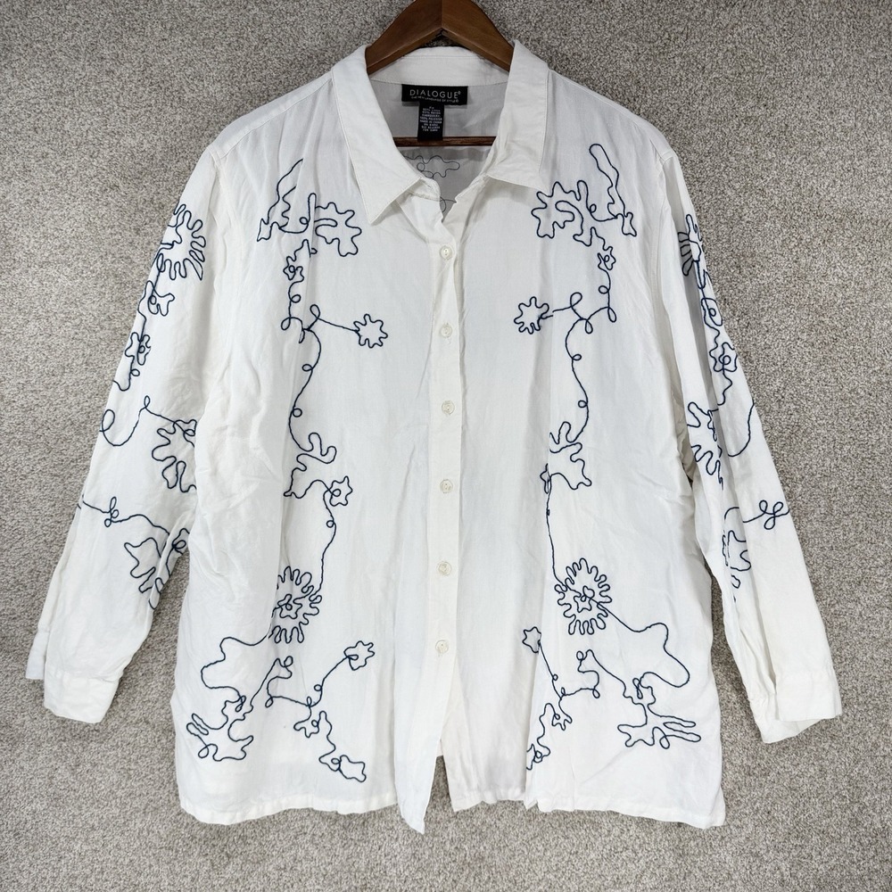 Dialogue Artsy Button Down Shirt 2X Abstract Festival Western‎ Boho Embroidery